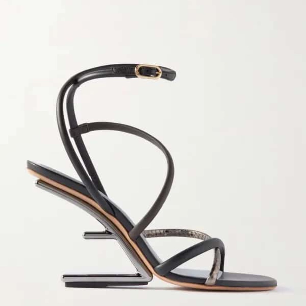 Fend First smooth and metallic snake-effect leather sandals